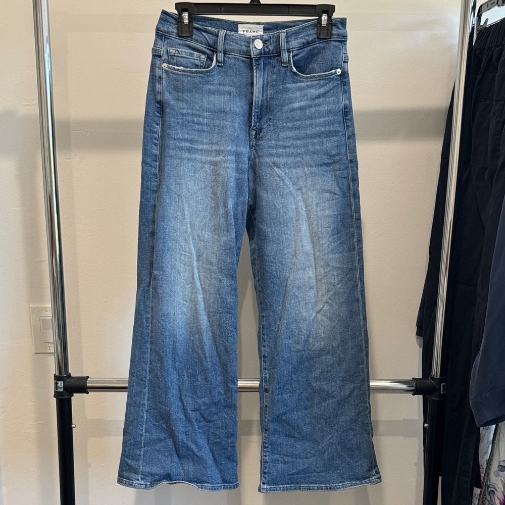 Frame Denim Wide Leg Flare Jeans in Medium Blue